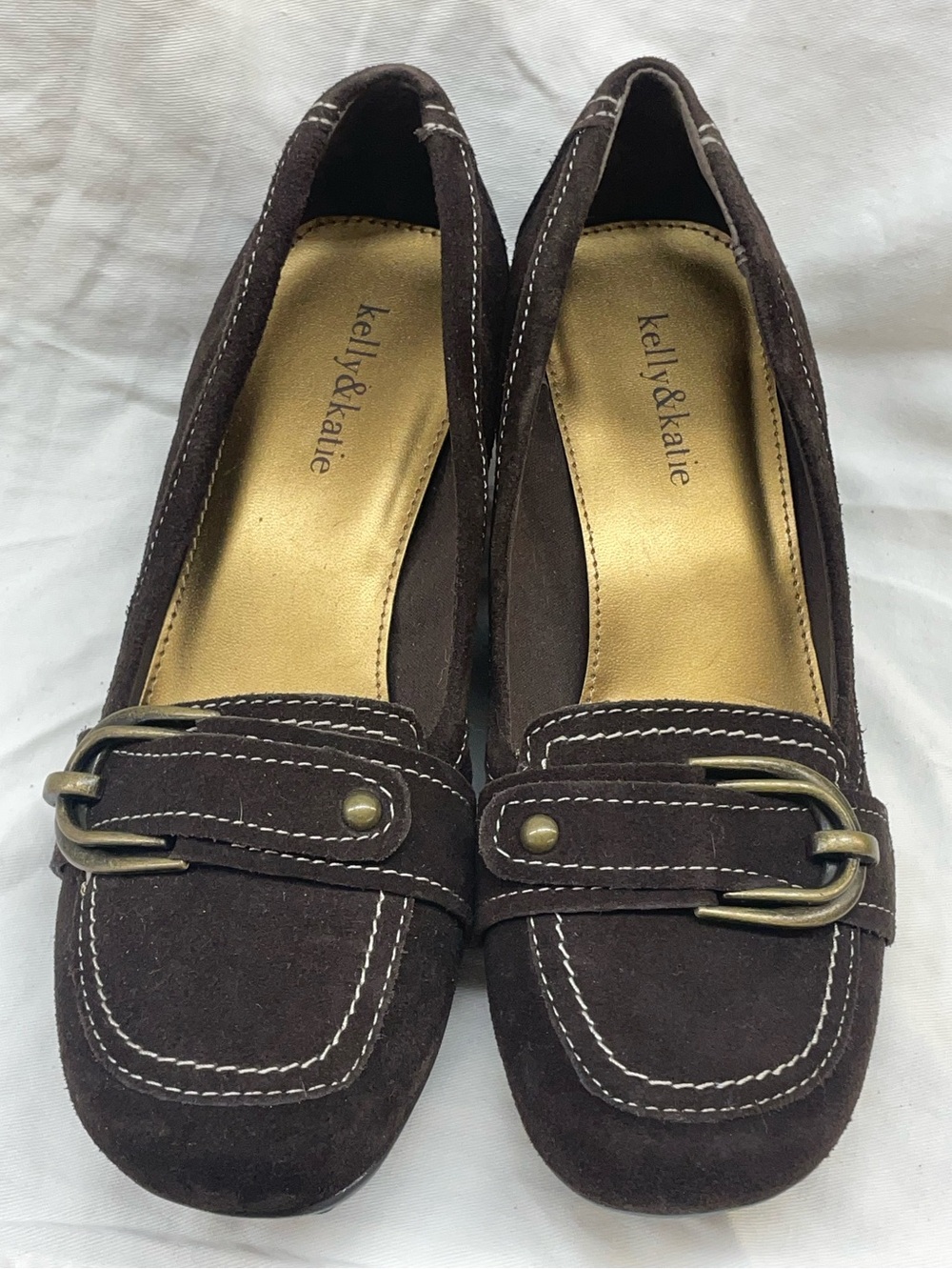 Kelly & Katie Dark Brown leather Loafers with Buckle Accent ladies sz 9.5